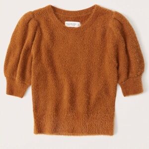 Abercrombie & Fitch Pumpkin Spice Orange Fuzzy Sweater Puff Sleeve Small
